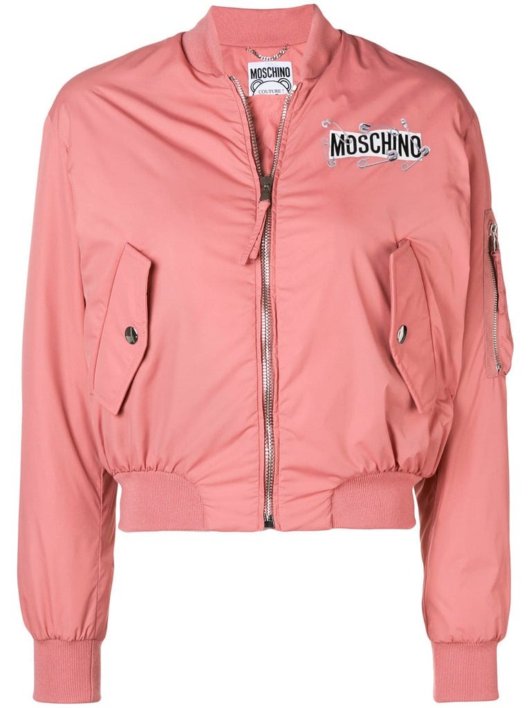 zipped logo bomber jacket