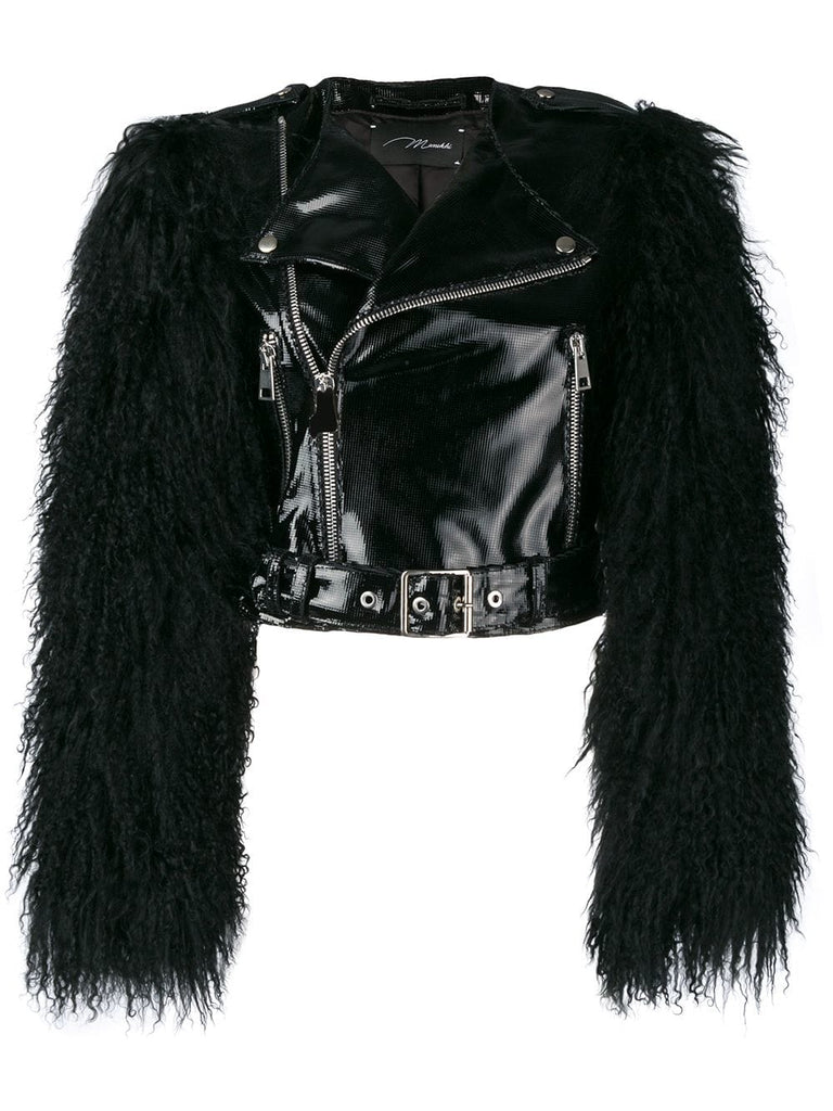 fur sleeved biker jacket