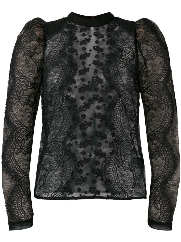 puff-sleeved lace blouse