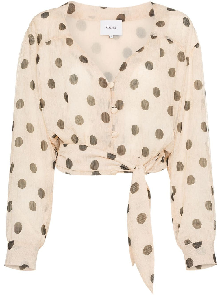 Amulet V-neck polka dot print chiffon blouse