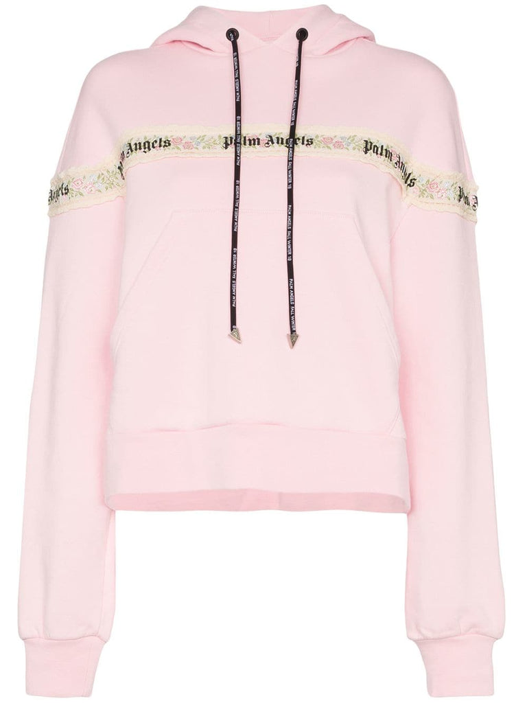 logo floral trimmed cotton hoodie