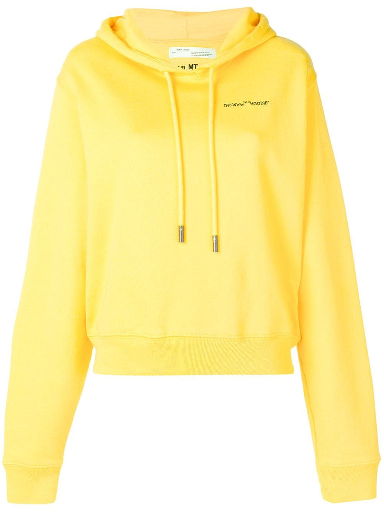 Yellow Logo Embroidered Cropped Long Sleeve Cotton Hoodie