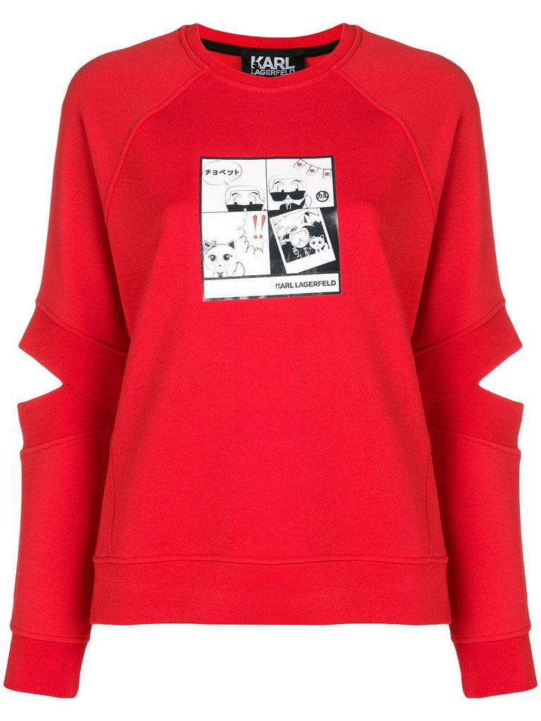 Manga print spliced sleeve sweatshirt