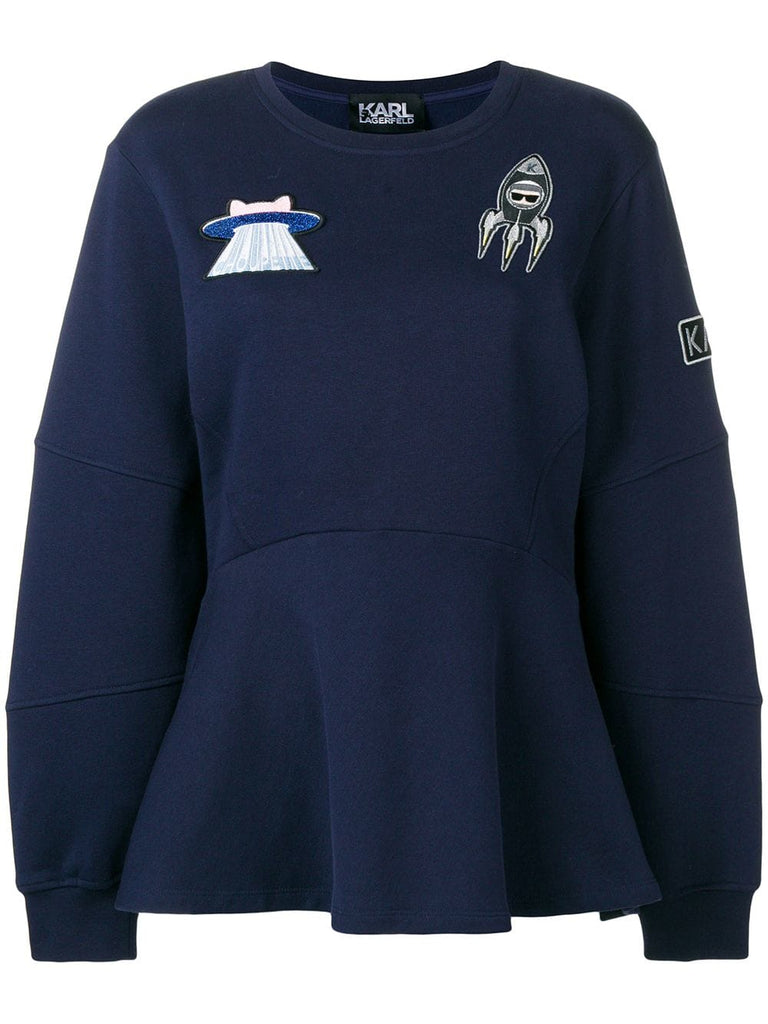 space Karl peplum patch sweatshirt