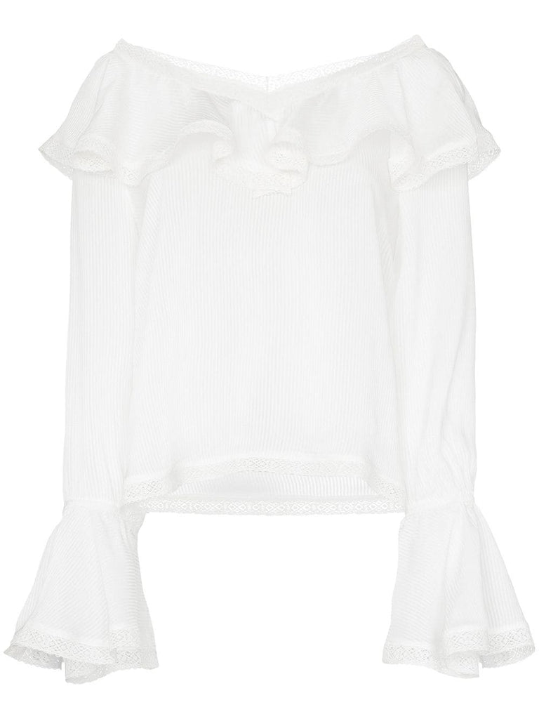 ruffle trim V-neck blouse