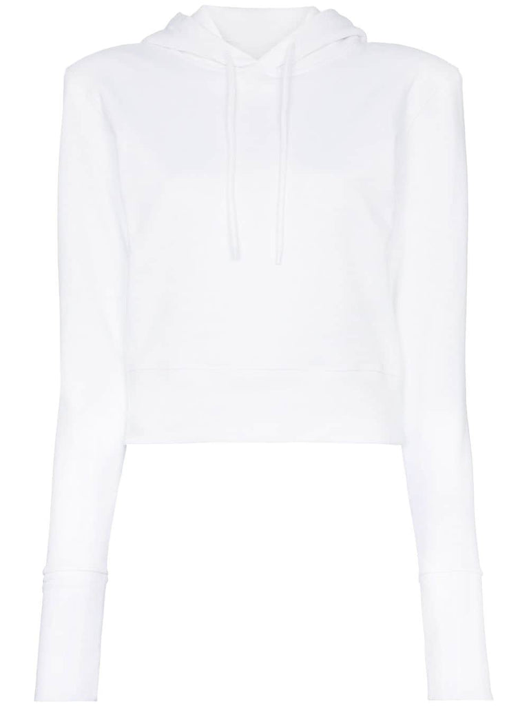 White cropped fitted cotton hoodie