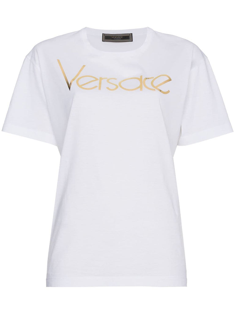 metallic logo print short sleeve t shirt