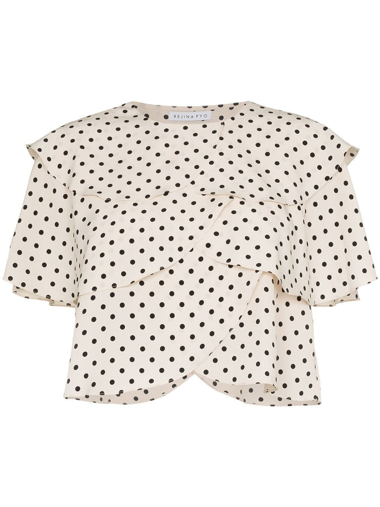 Scallop Layered Polka Dot Print Blouse