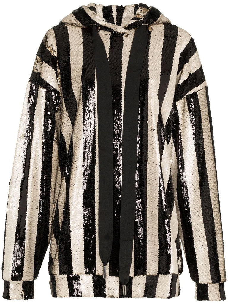 stripe sequin embellished oversized hoodie