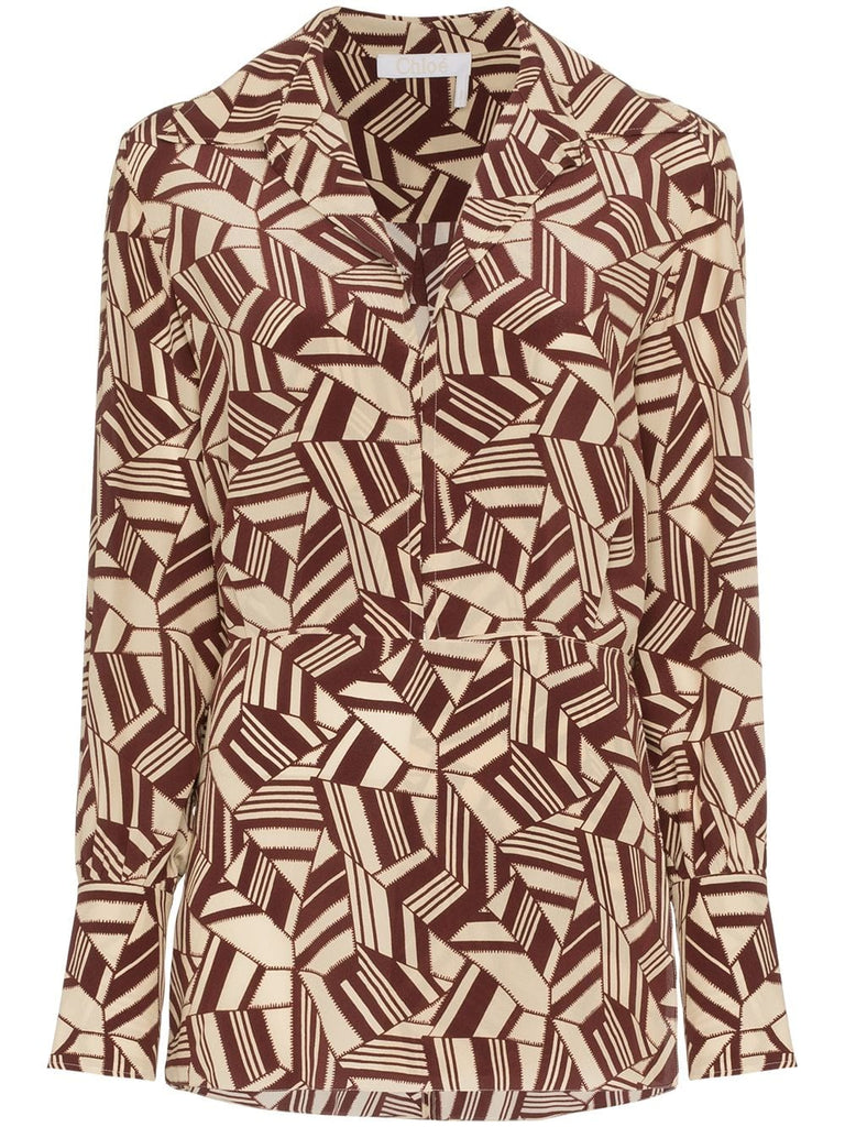 geometric print silk shirt