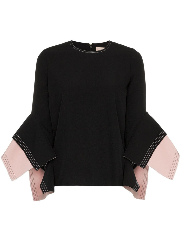 Rana trumpet cuff contrasting stitch blouse