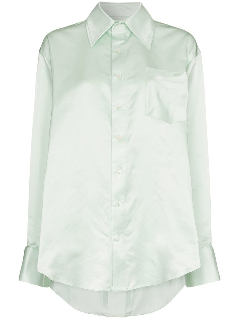 asymmetric hem silk oxford shirt