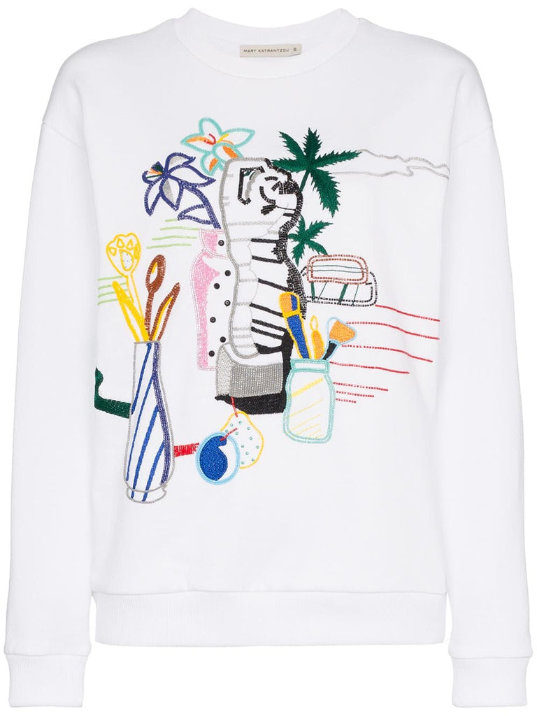 Saker bead embroidered cotton sweatshirt