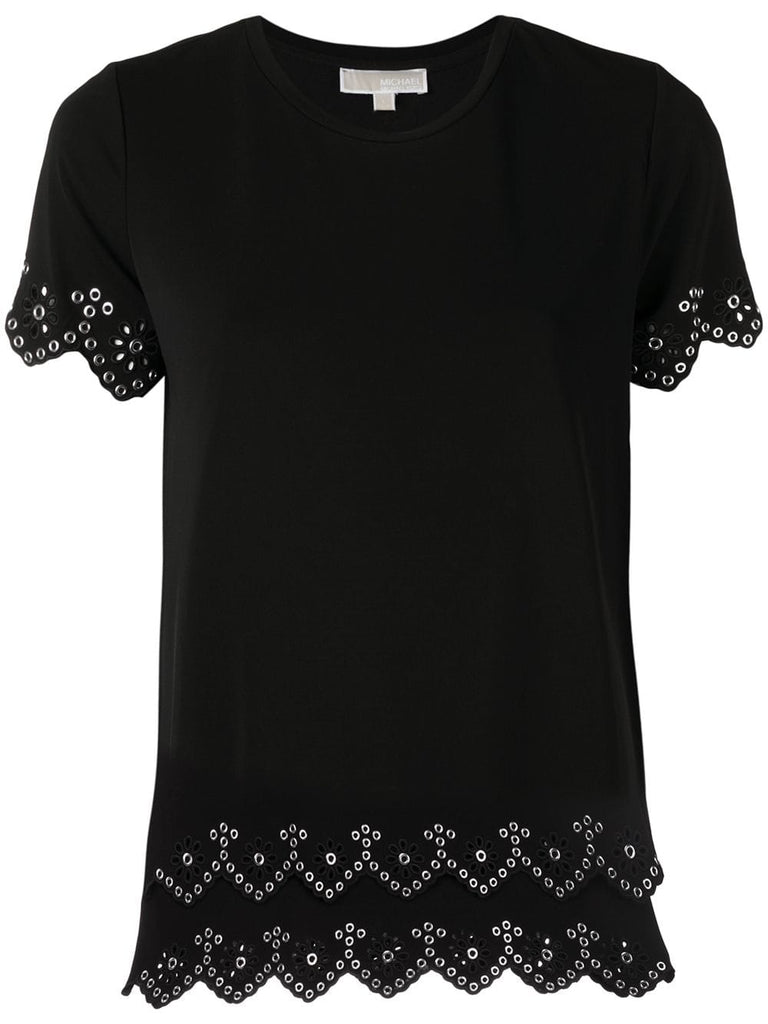 riveted open embroidery tee