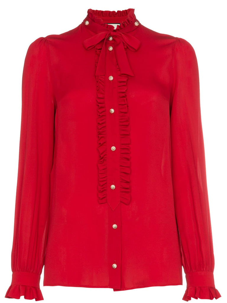 silk ruffle front blouse