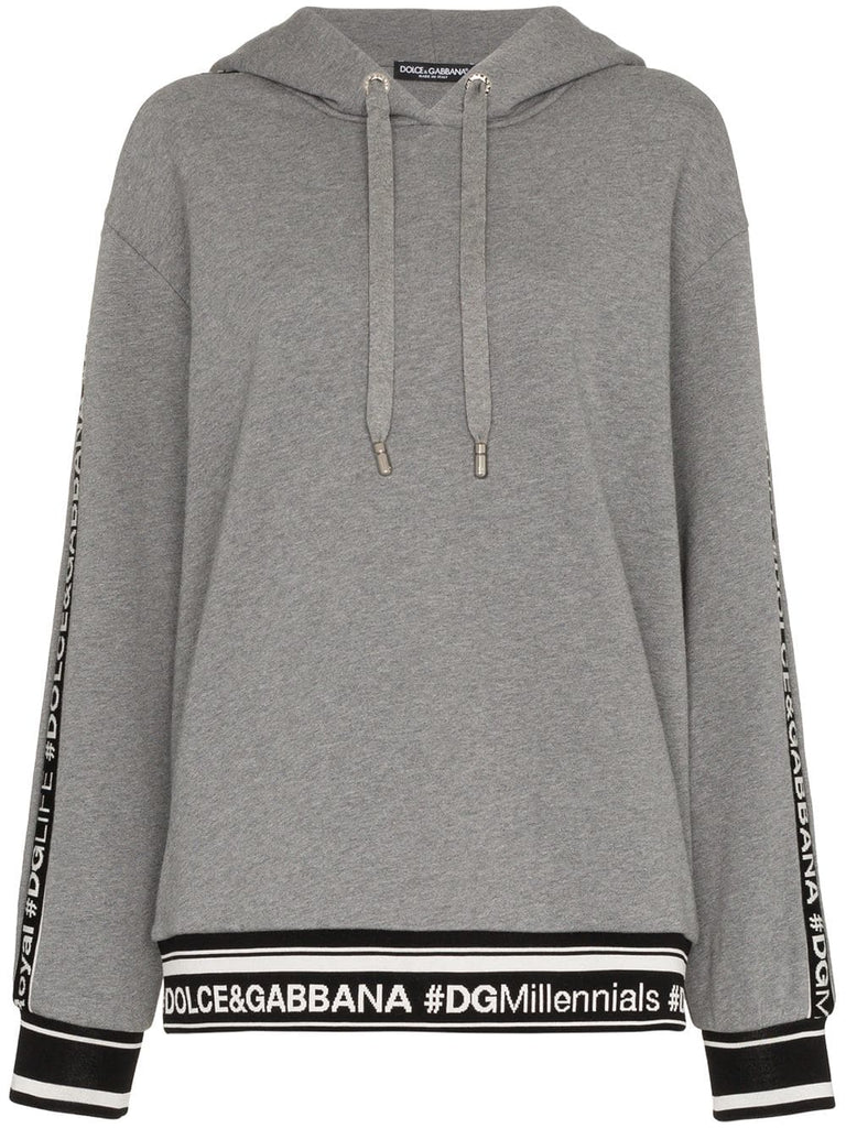 logo piped sleeve hoodie