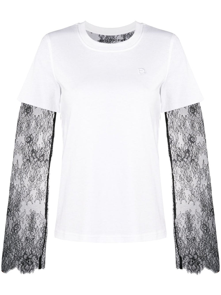 lace-panelled T-shirt