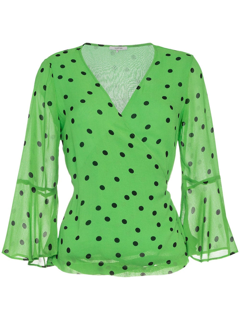 v neck spot wrap blouse