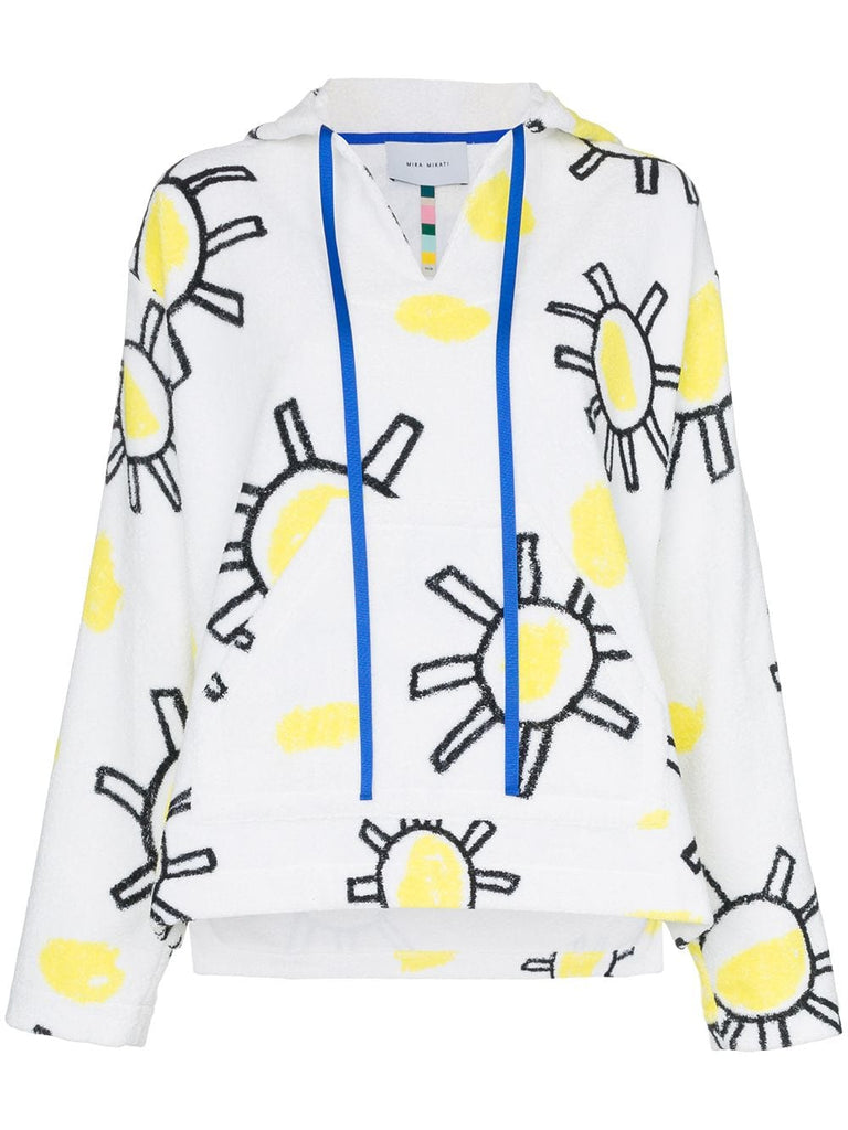 V-neck sunshine print cotton hoodie