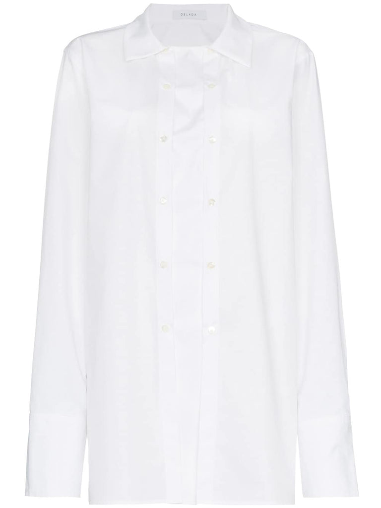 oversized double button cotton long sleeve shirt