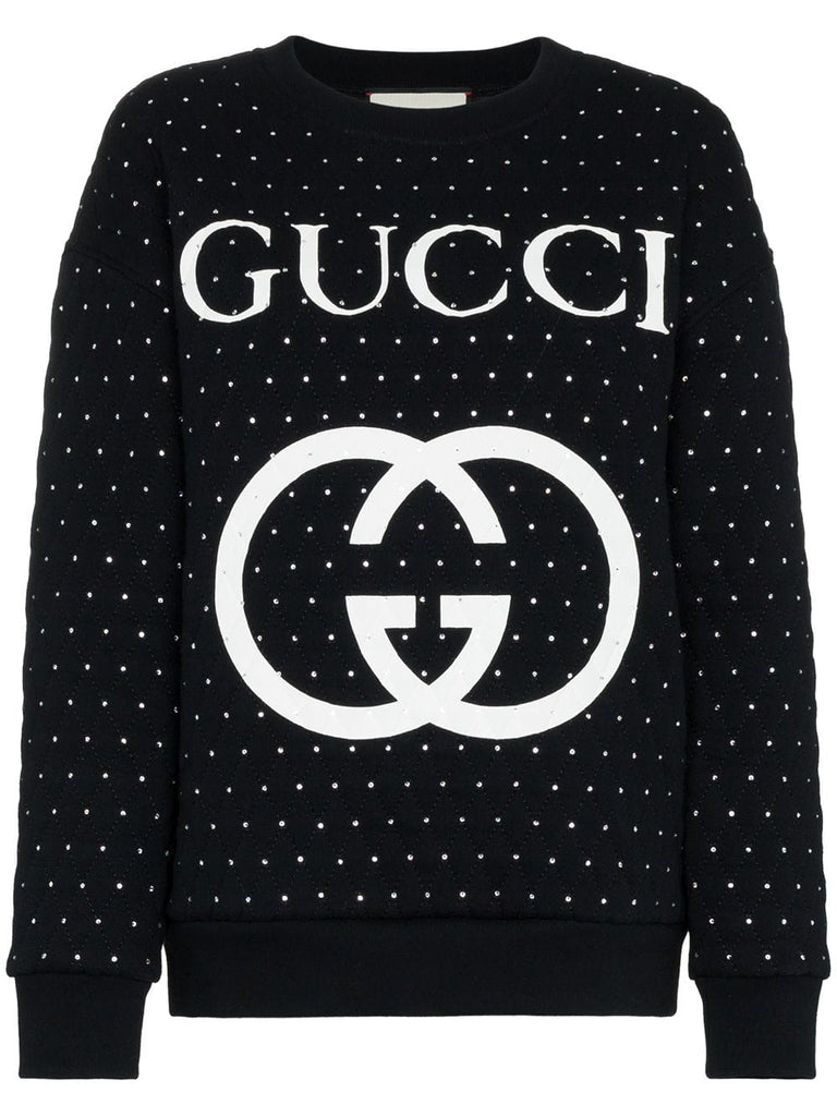 Embellished quilted cotton logo sweatshirt