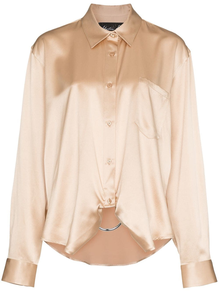 ring embellished silk shirt