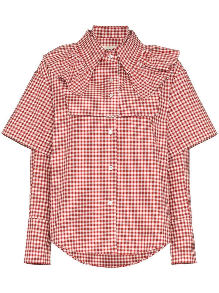 double sleeve and ruffle gingham cotton shirt