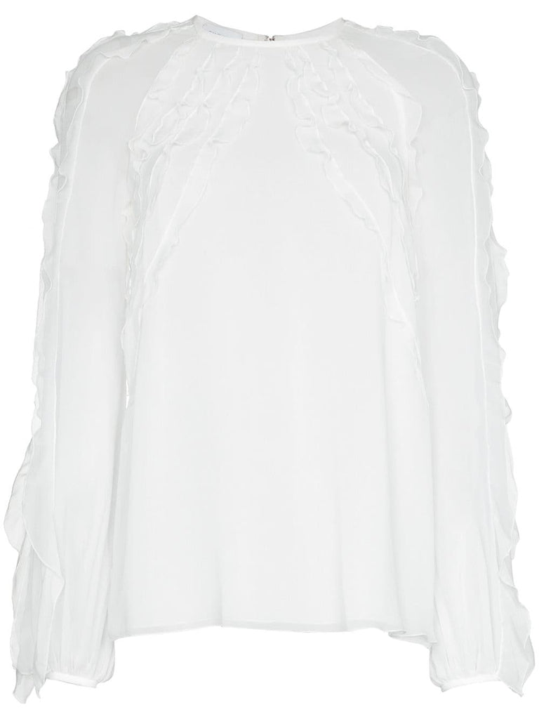 Frill trim silk blouse