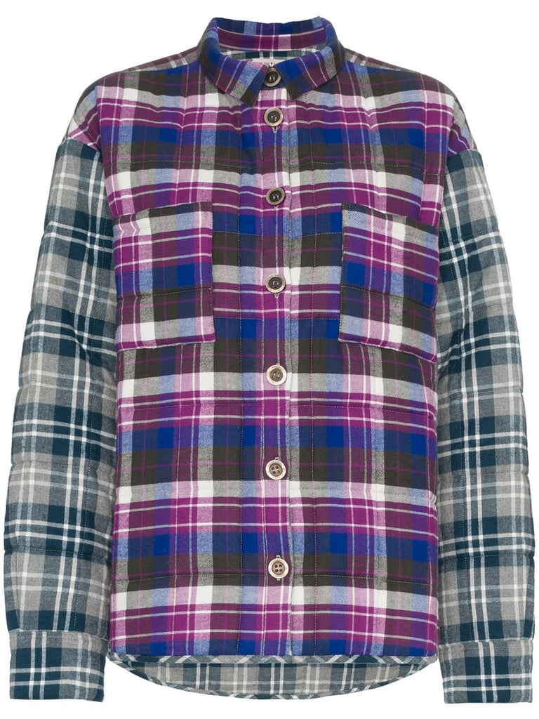 check print button down long sleeve cotton shirt