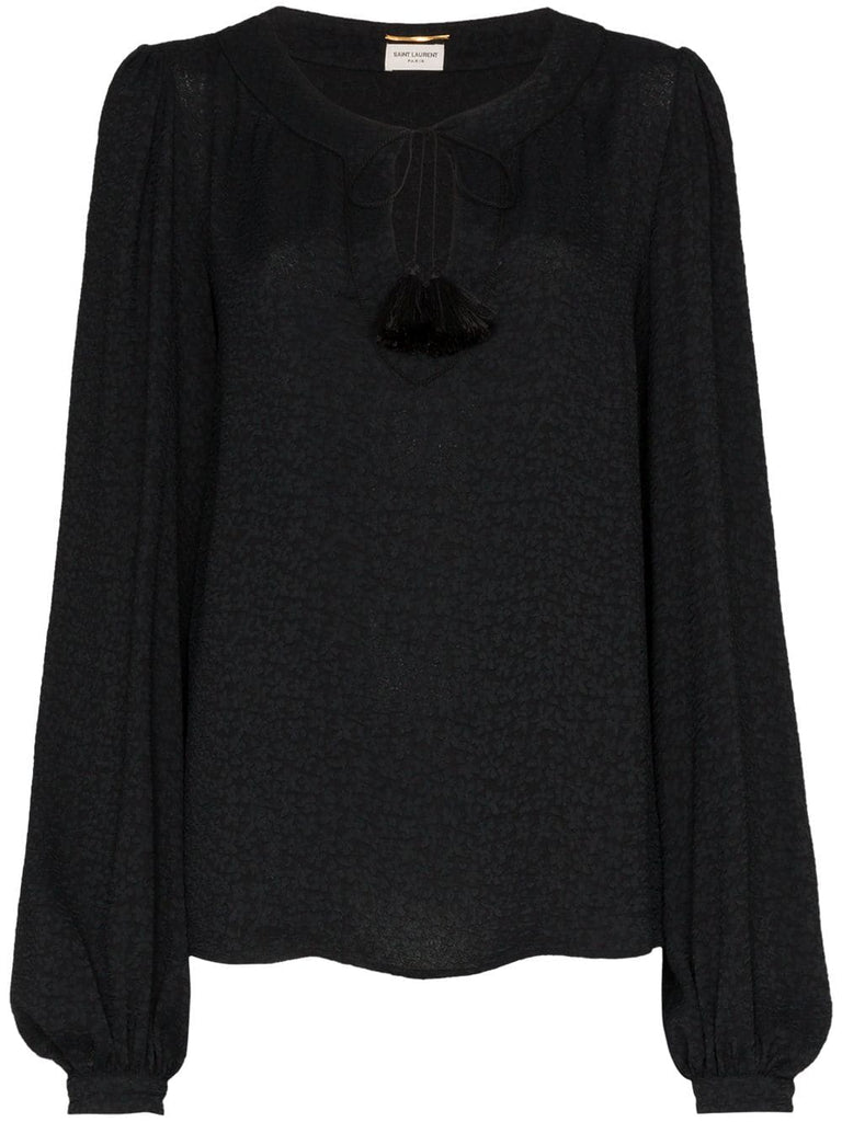 Tie Neck Embossed Blouse