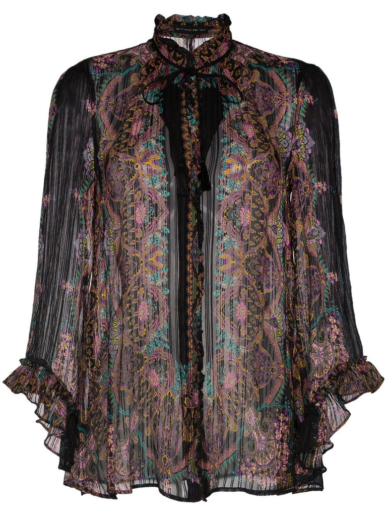 Tie Neck Silk Ruffle Blouse