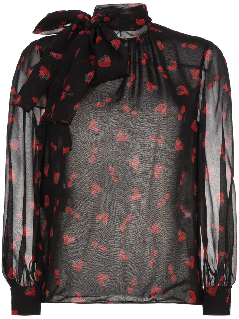 berry print silk blouse