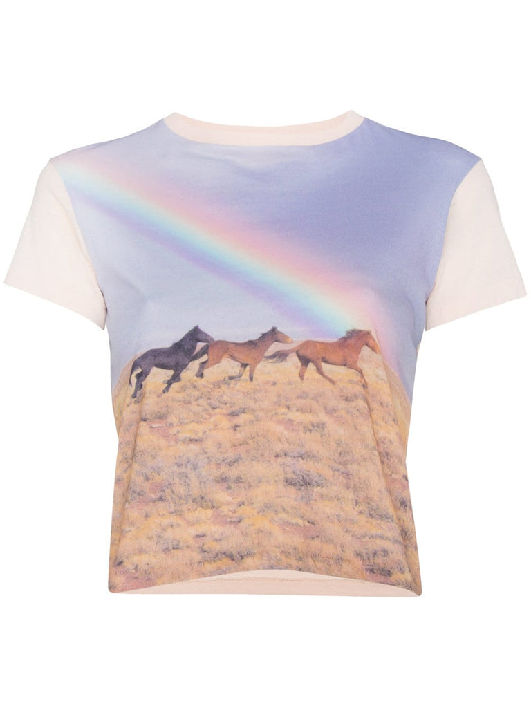 Crewneck tee with rainbow print