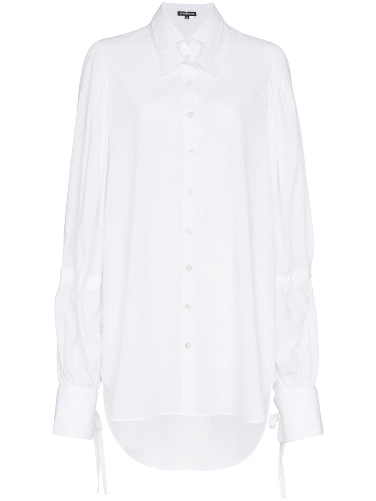 voluminous tie long sleeve cotton shirt