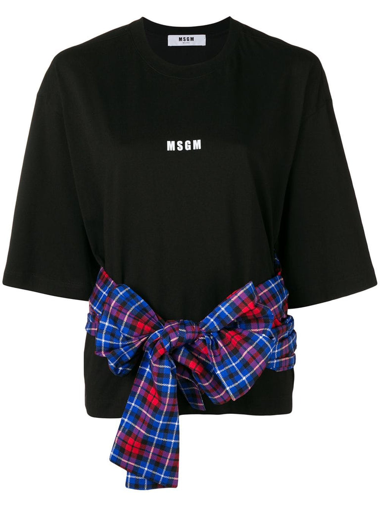 checked belted T-shirt