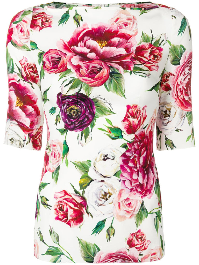 rose & peony-print blouse