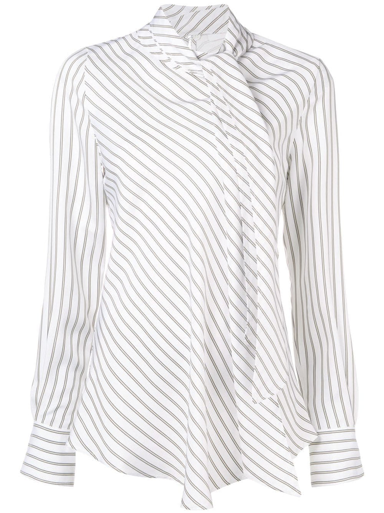 striped tie neck blouse