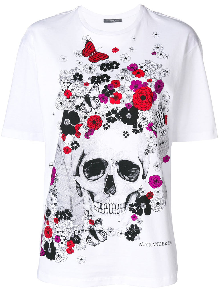 floral skull-motif T-shirt