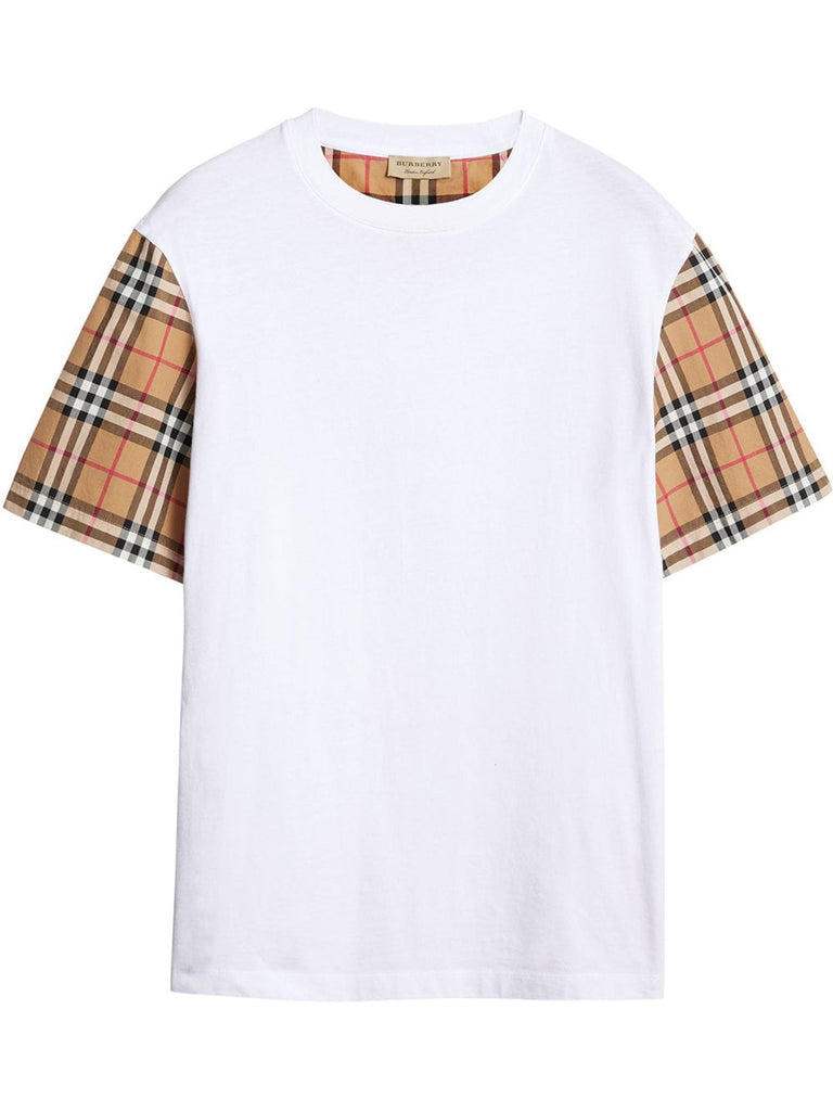 oversized check-sleeve T-shirt