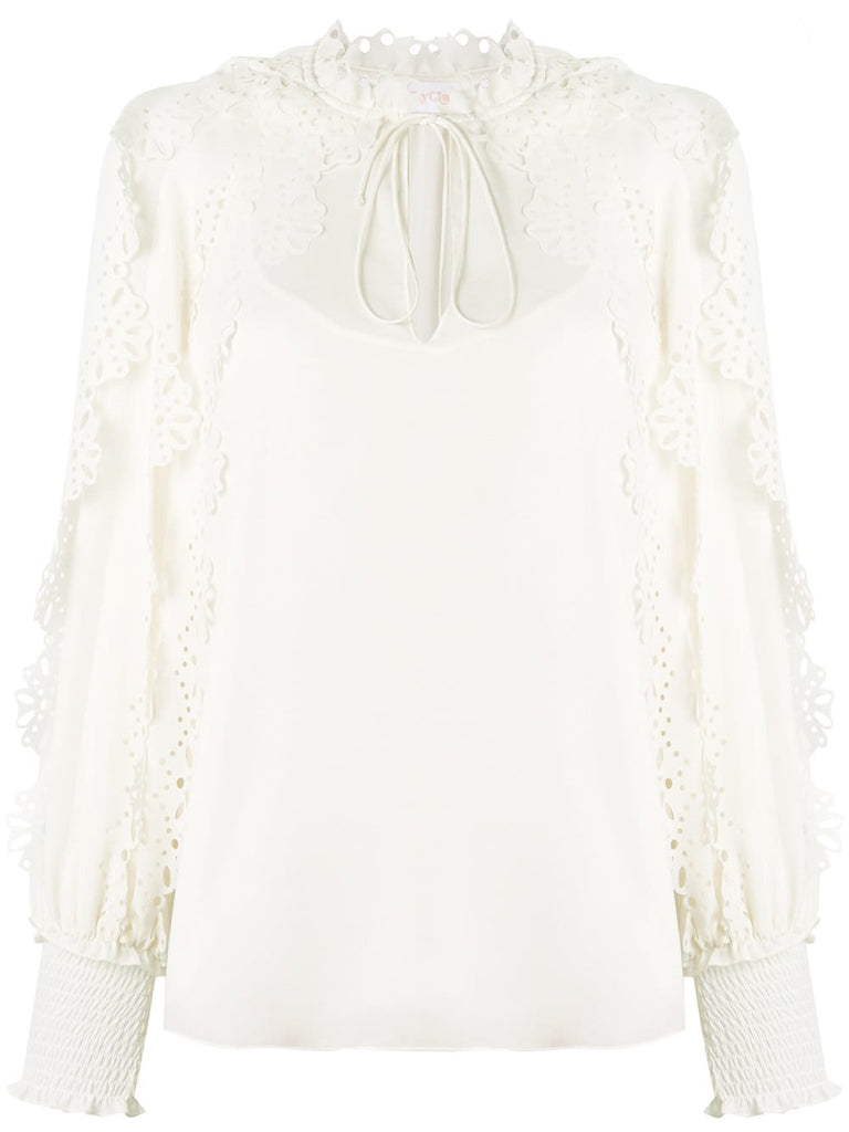 scalloped lace trimmed peasant blouse