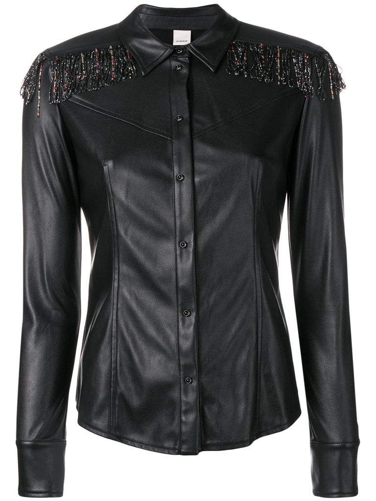 beaded fringe faux leather shirt