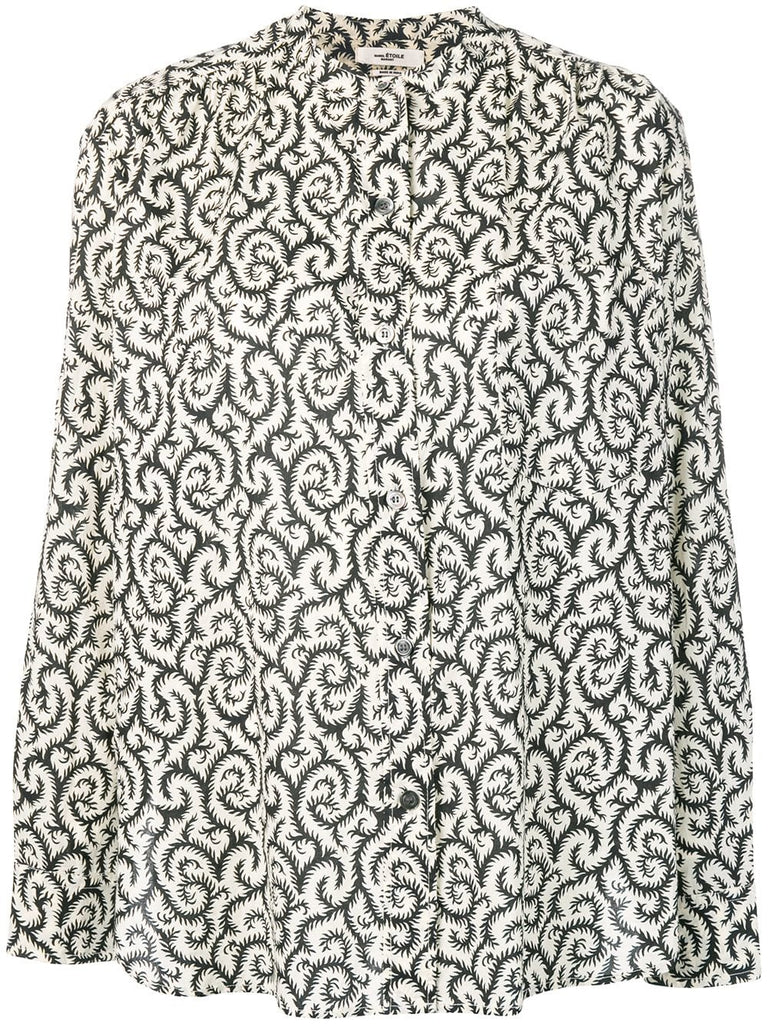 swirl print mandarin collar shirt