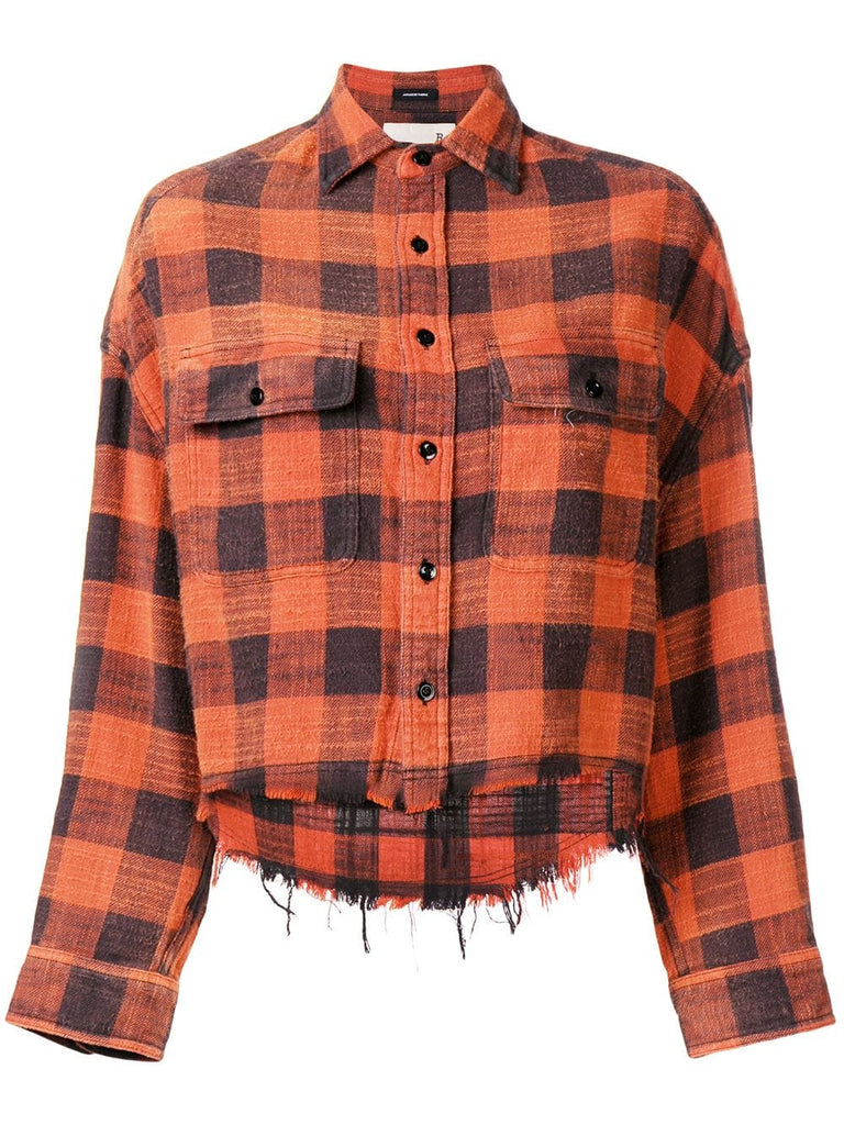 cropped check print shirt