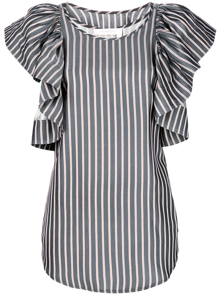 ruffle-sleeve striped blouse