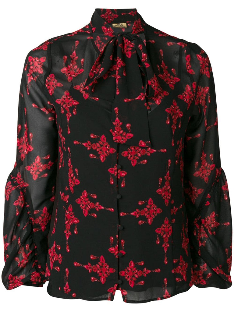 jewel print bow tie blouse