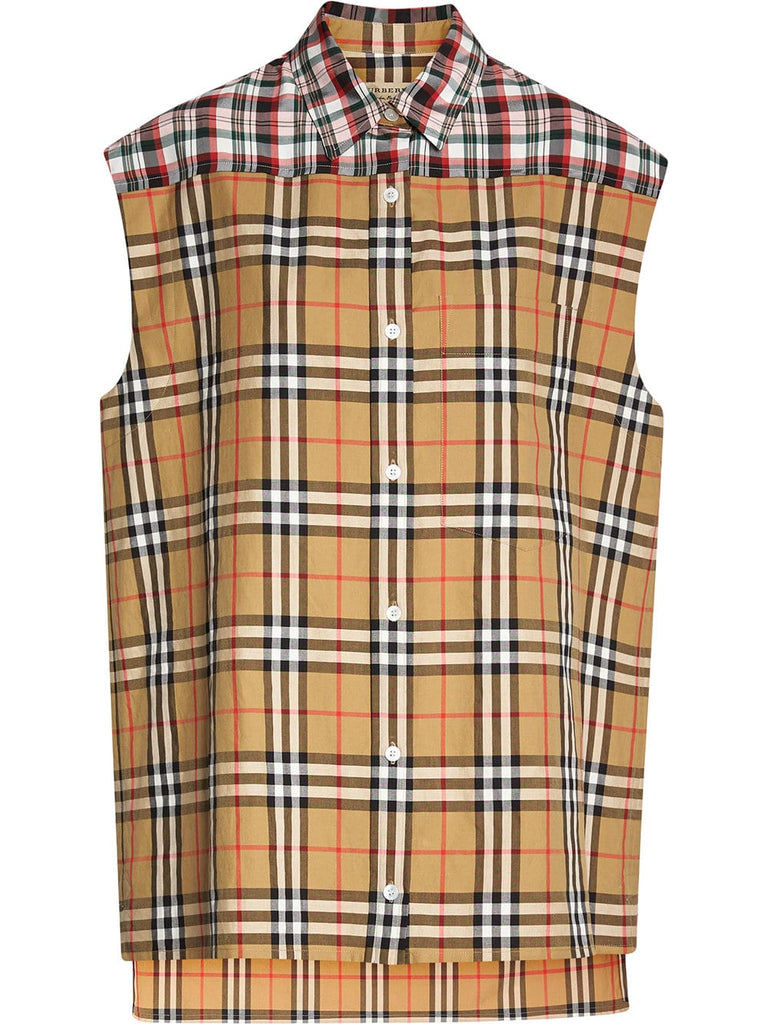 Contrast Check Sleeveless Shirt