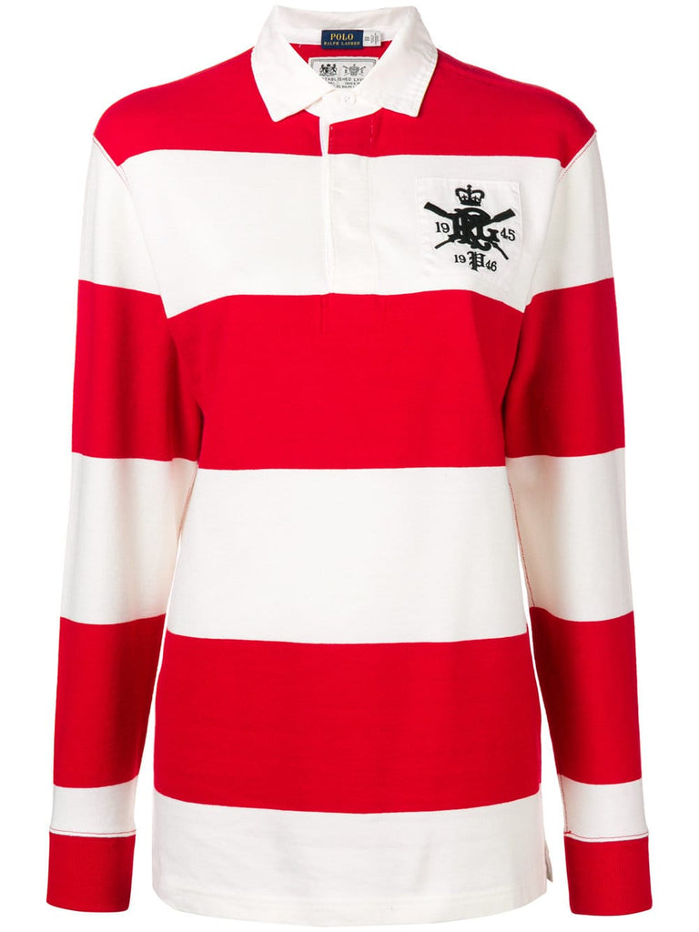 striped long-sleeve polo top