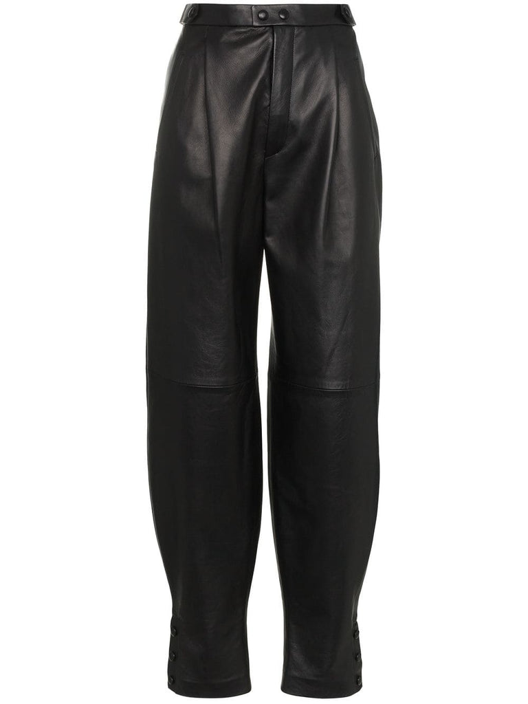 high waisted front pocket leather trousers