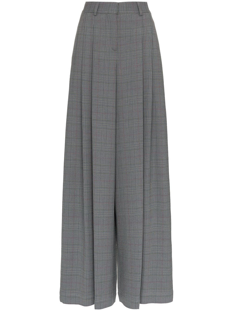 High Waisted Check Print Wool Trousers