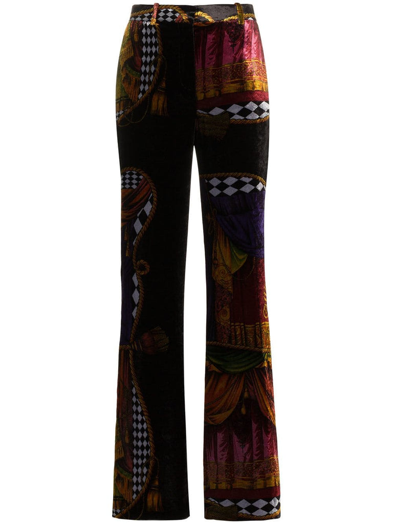 high-waisted Sipario print silk blend velvet trousers